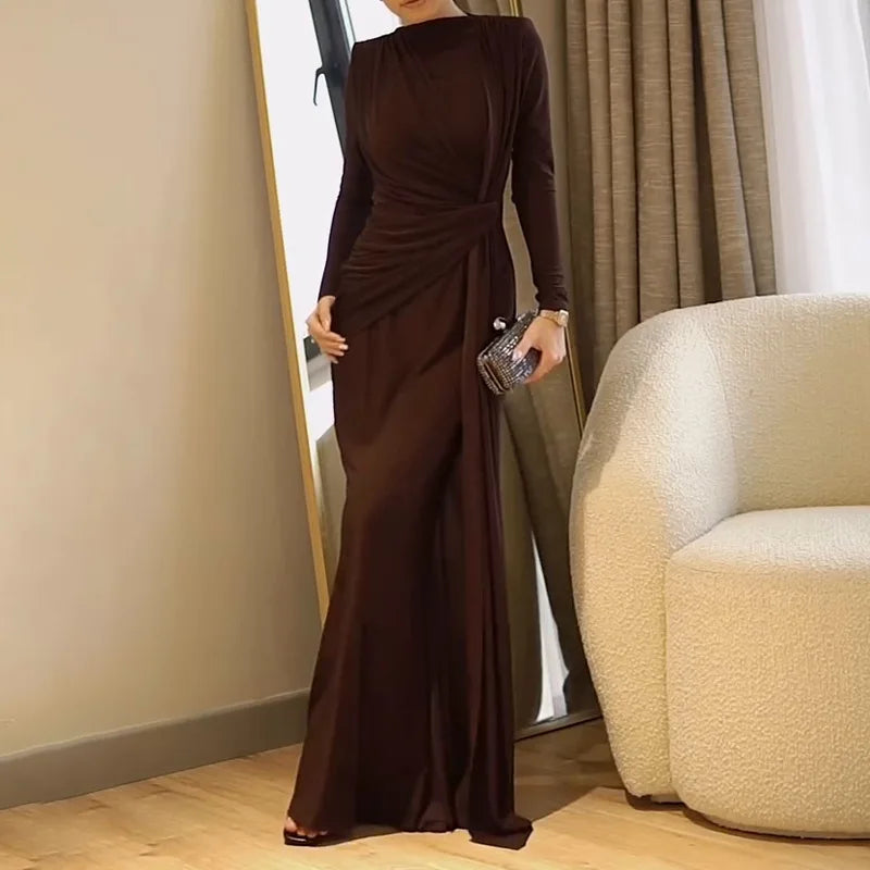 Elegant Long Sleeve Solid Color Dress Fashion Solid Color Women's Dress