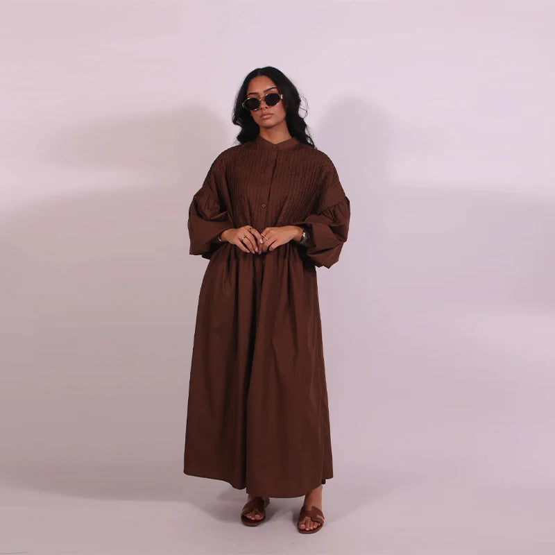 Casual Long Dress Women Solid Loose Neck Full Lantern Sleeve High Waist Robe Spring Fashion Dresses Lady