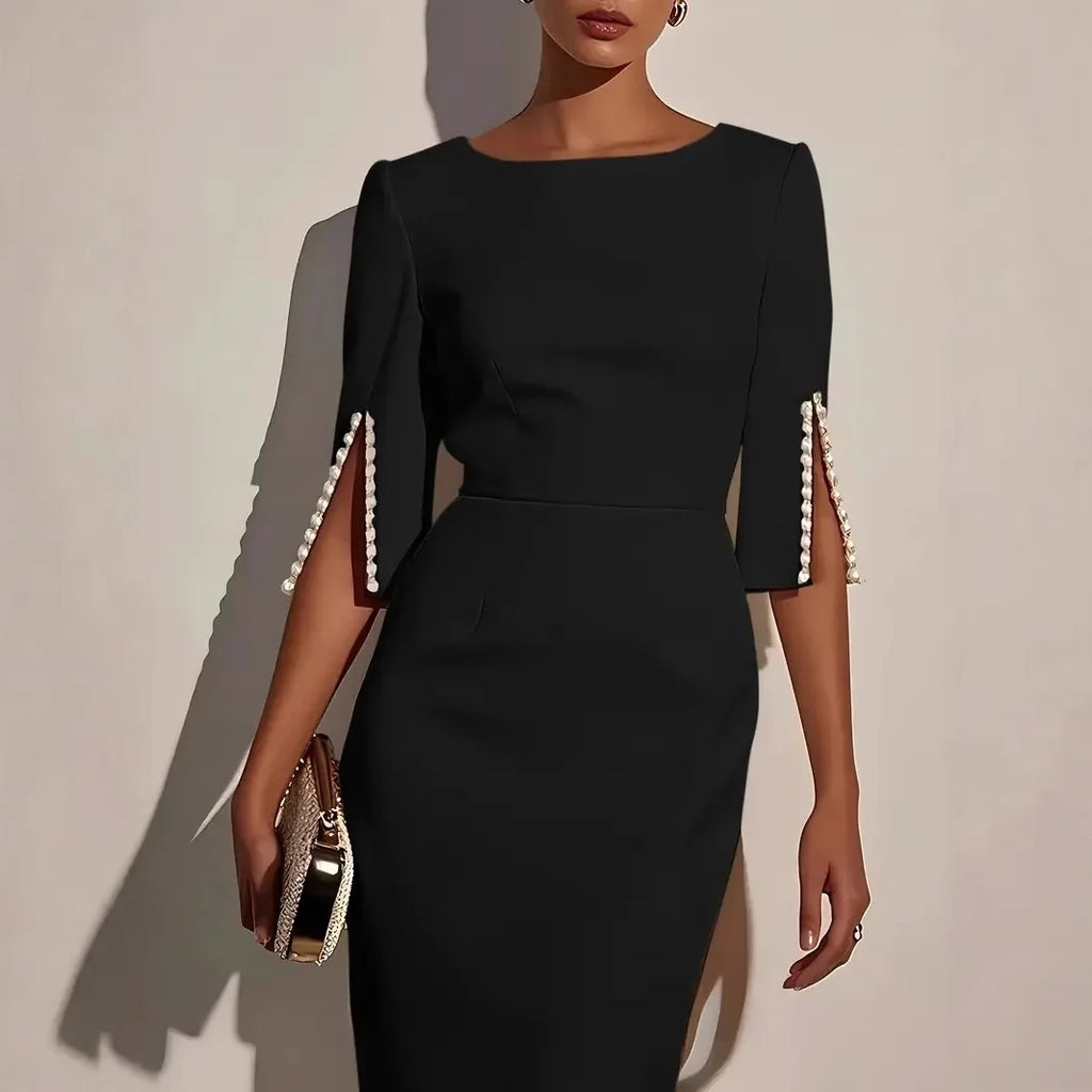 Dress for Women Fashion Comfortable Church Solid Color Bead Slim and Elegant Dress