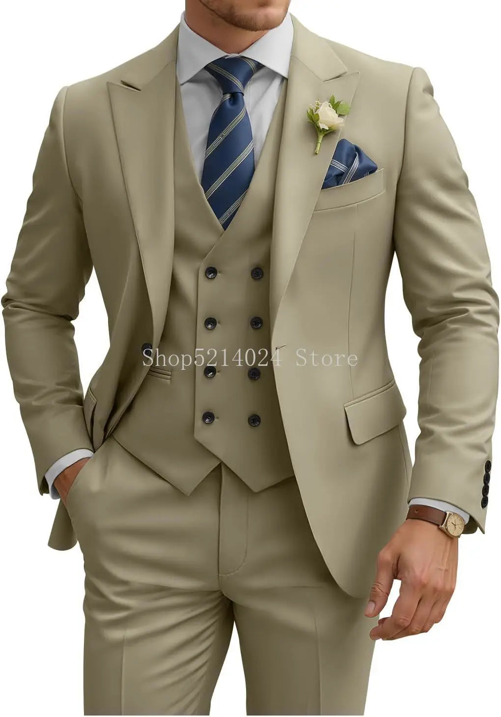 Mens Suit 3 Piece Slim Fit Suits for Men Double Breasted Suit Wedding Suits Formal Business Dinner Tuxedo