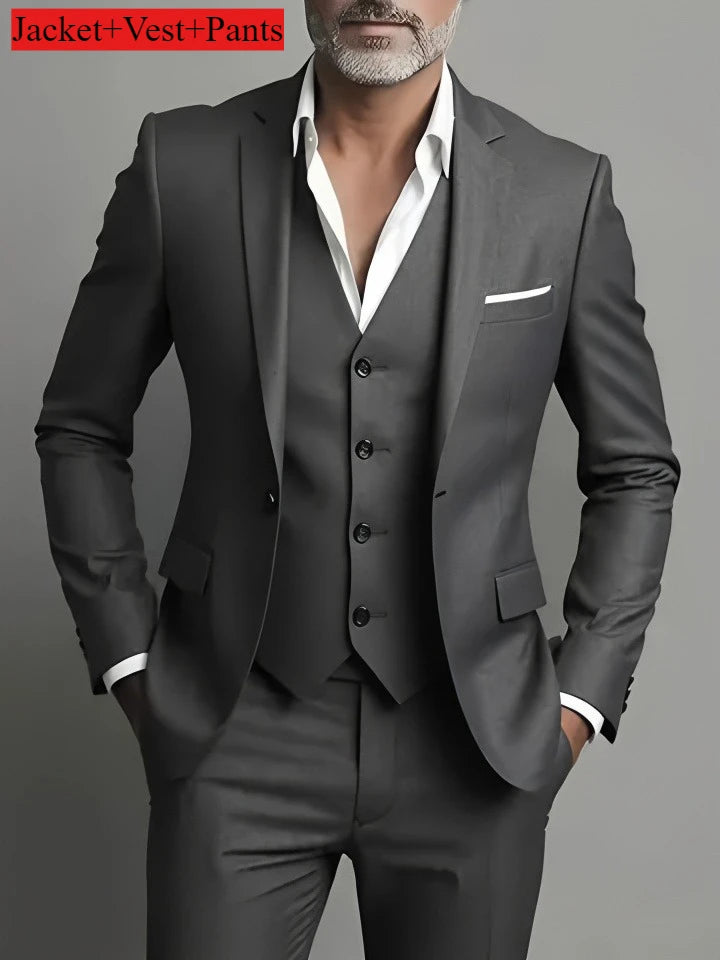 Men's Business Casual Suit for Weddings, Genuine Blazer, Vest and Pants, Big & Tall,Slim Fit Waistcoat, Dress Trousers