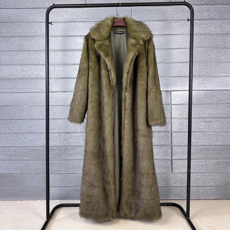 Long Coat Women Faux Fur Coats Jackets Turn Down Collar Coat Thick Warm Jacket Elegant Outerwear Autumn Winter