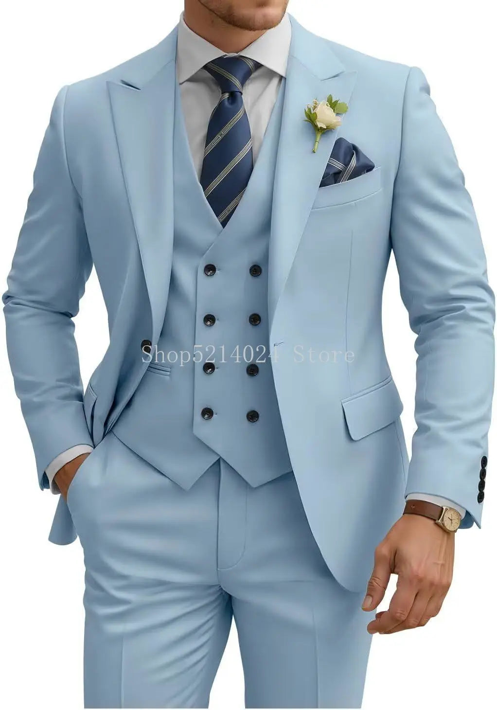 Mens Suit 3 Piece Slim Fit Suits for Men Double Breasted Suit Wedding Suits Formal Business Dinner Tuxedo