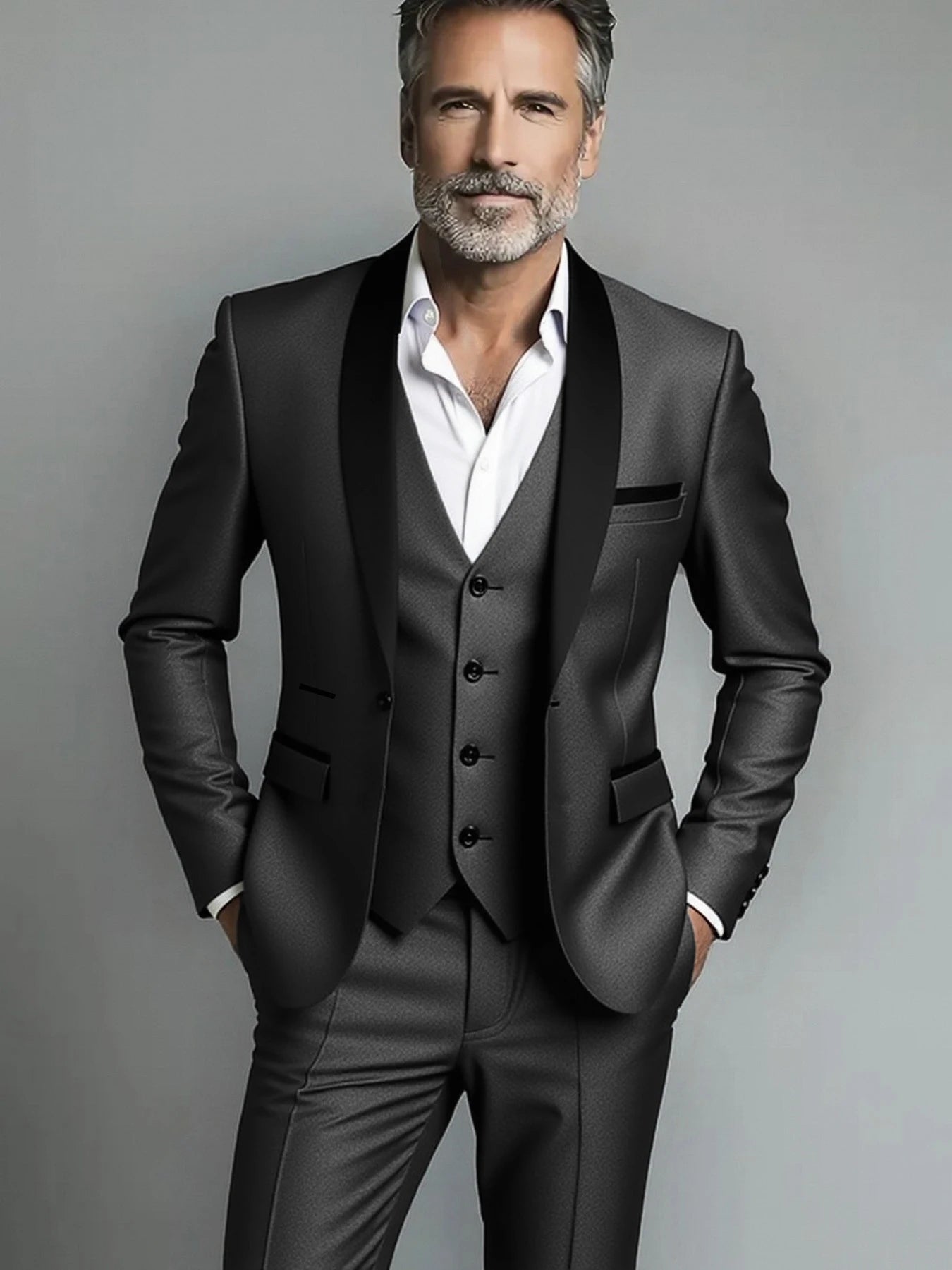 Suit (suit+vest+pants) Men's Business Solid Color Fashion Slimming Work Solid Color Plus Size Formal Dress Wedding Best Men Suit