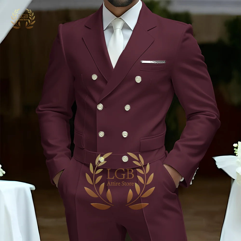Men's 2-Piece Formal Suit, Double-Breasted Exquisite Buttons, Suit + Trousers, High-End