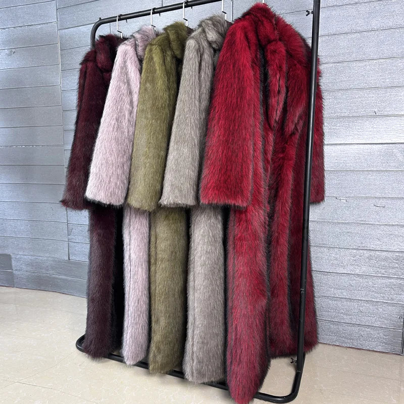 Long Coat Women Faux Fur Coats Jackets Turn Down Collar Coat Thick Warm Jacket Elegant Outerwear Autumn Winter