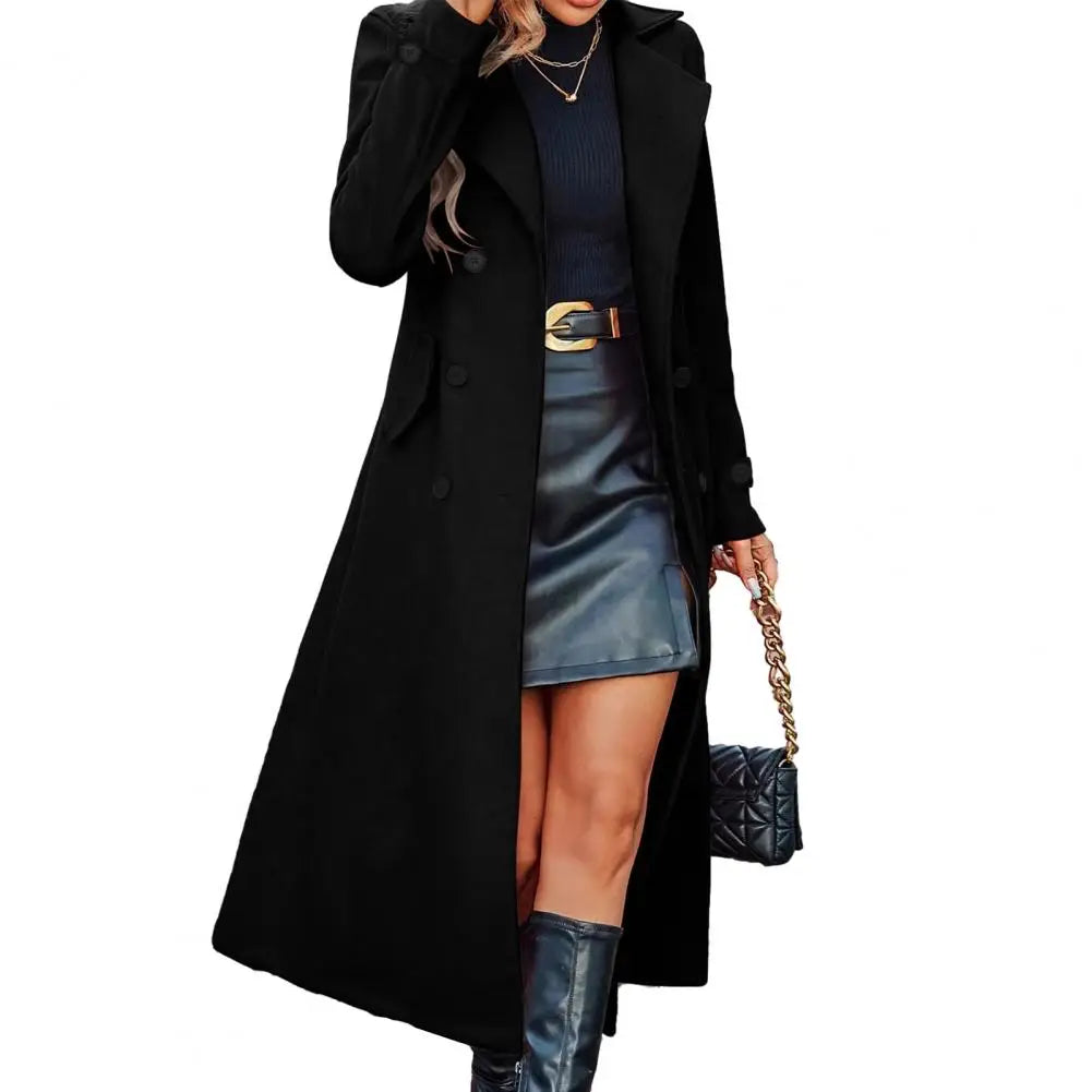Winter Coat Women's Long Wool Double-breasted Pea Coat Classic Notch Lapel Trench for Fall Winter Casual Overcoat
