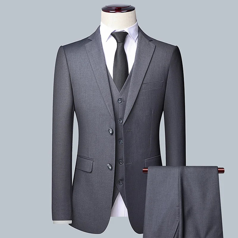 Suit Men Fashion  (Blazer+ Vest + Pants)  Business Wedding Work Casual Slim Professional Gentleman Suit