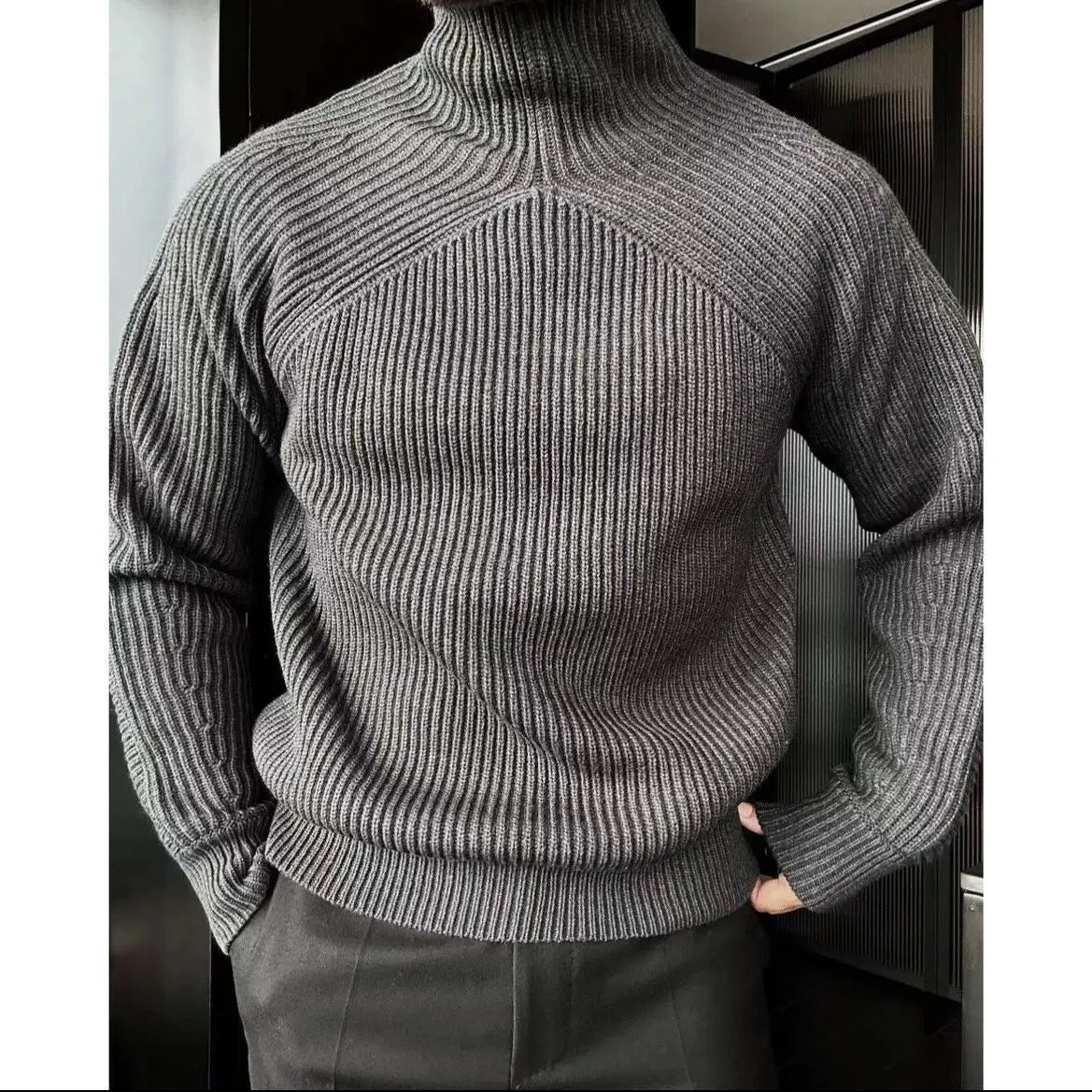Turtleneck sweater for men in autumn and winter casual solid color pullover versatile simple outerwear