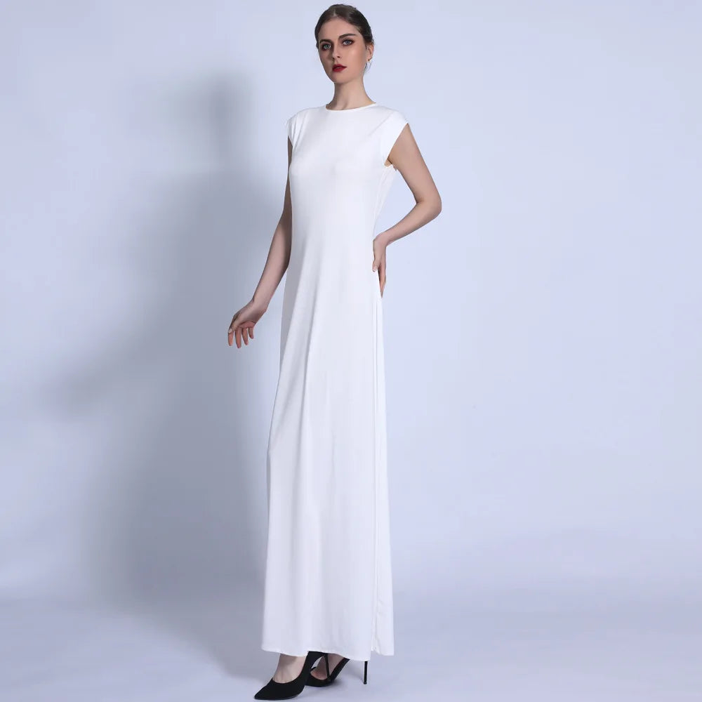 Women Long Dress Solid Short Sleeve Evening Dress Elegant