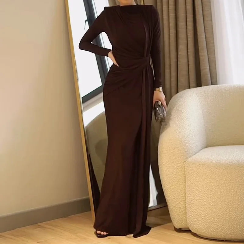 Elegant Long Sleeve Solid Color Dress Fashion Solid Color Women's Dress