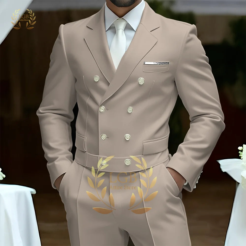 Men's 2-Piece Formal Suit, Double-Breasted Exquisite Buttons, Suit + Trousers, High-End
