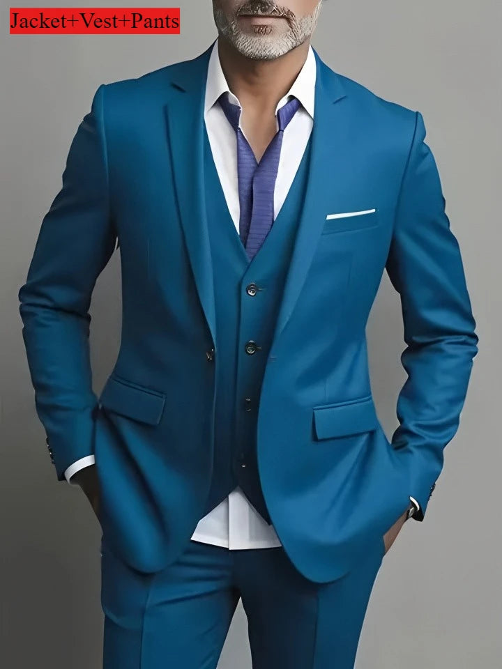 Men's Business Casual Suit for Weddings, Genuine Blazer, Vest and Pants, Big & Tall,Slim Fit Waistcoat, Dress Trousers