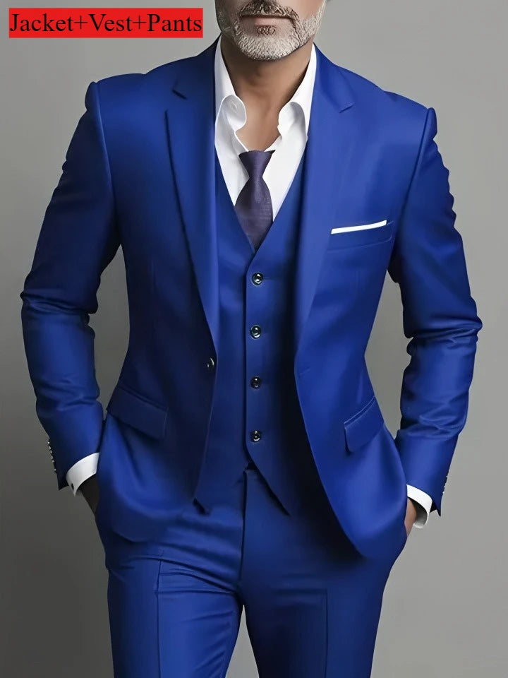 Men's Business Casual Suit for Weddings, Genuine Blazer, Vest and Pants, Big & Tall,Slim Fit Waistcoat, Dress Trousers