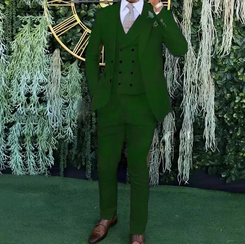 Men's slim-fit three-piece suit，Three-piece set of vest, blazer and trousers，Ideal for weddings, business and formal occasions
