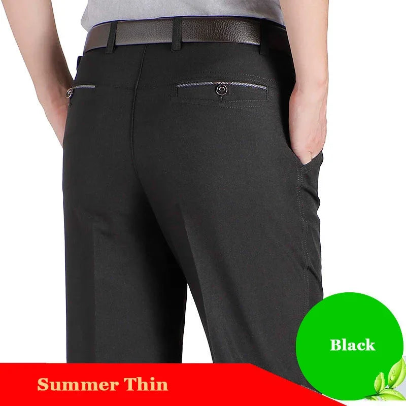 Men's Suit Pants Men Mid Full Length Soft Trim Brand Casual Trousers Regular Straight