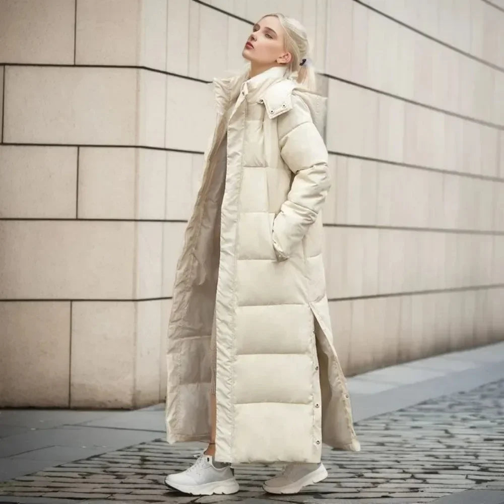 Cotton Coat Long Parka Jacket Women Thick Warm Coats Woven Block Trend Hooded White Down Parka
