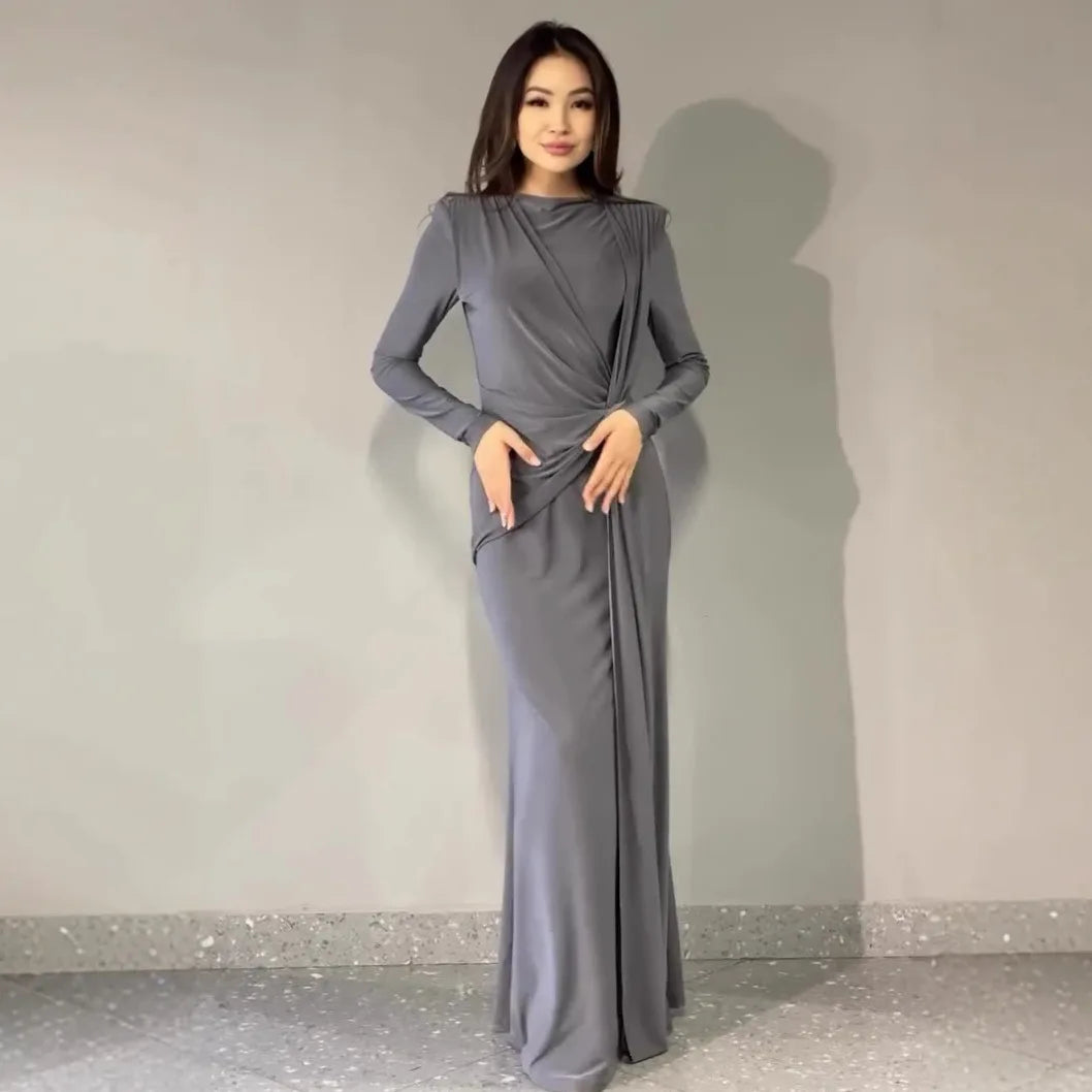 Elegant Long Sleeve Solid Color Dress Fashion Solid Color Women's Dress