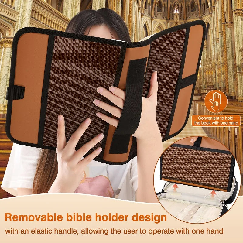Bible Case with Holder, Bible Cover, Large Bible Bag with Shoulder Strap, Leather Bible Study Bag, Christian Gifts