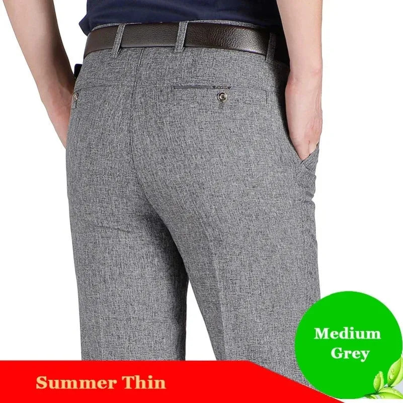 Men's Suit Pants Men Mid Full Length Soft Trim Brand Casual Trousers Regular Straight