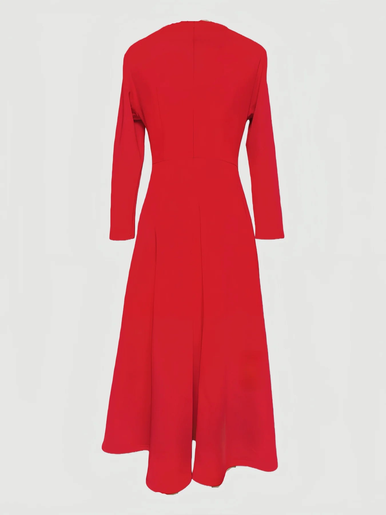 Elegant Simple Red Long Sleeve Dress round Neck Wide Hem for Commuting Casual Festive
