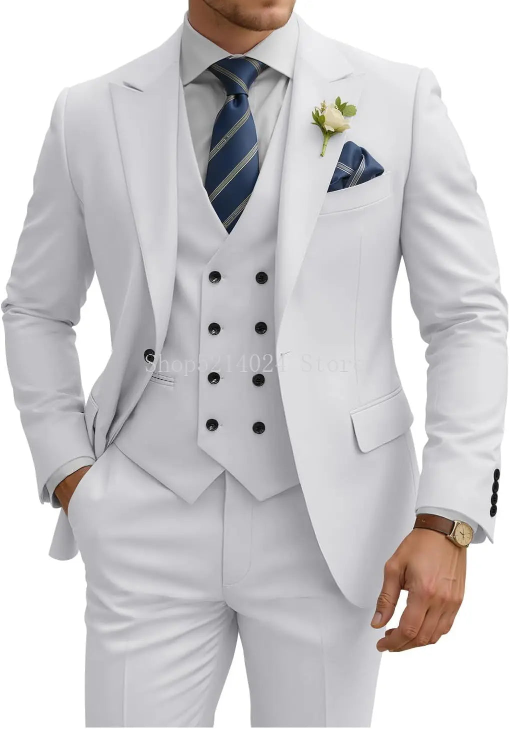 Mens Suit 3 Piece Slim Fit Suits for Men Double Breasted Suit Wedding Suits Formal Business Dinner Tuxedo