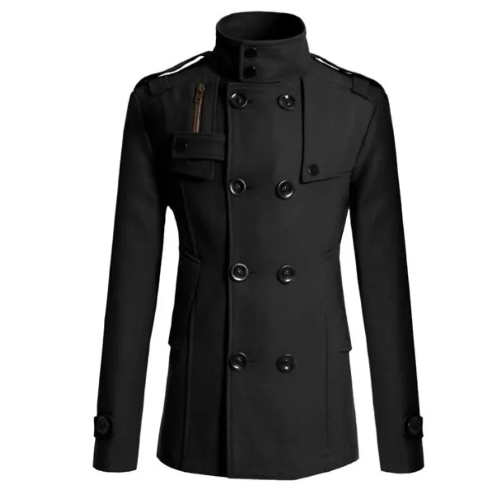 Men's Woolen Overcoat for Autumn and Winter. Korean Style Men's Clothing, Fashionable Slim-fit Double-breasted Mid-to-long Coat.