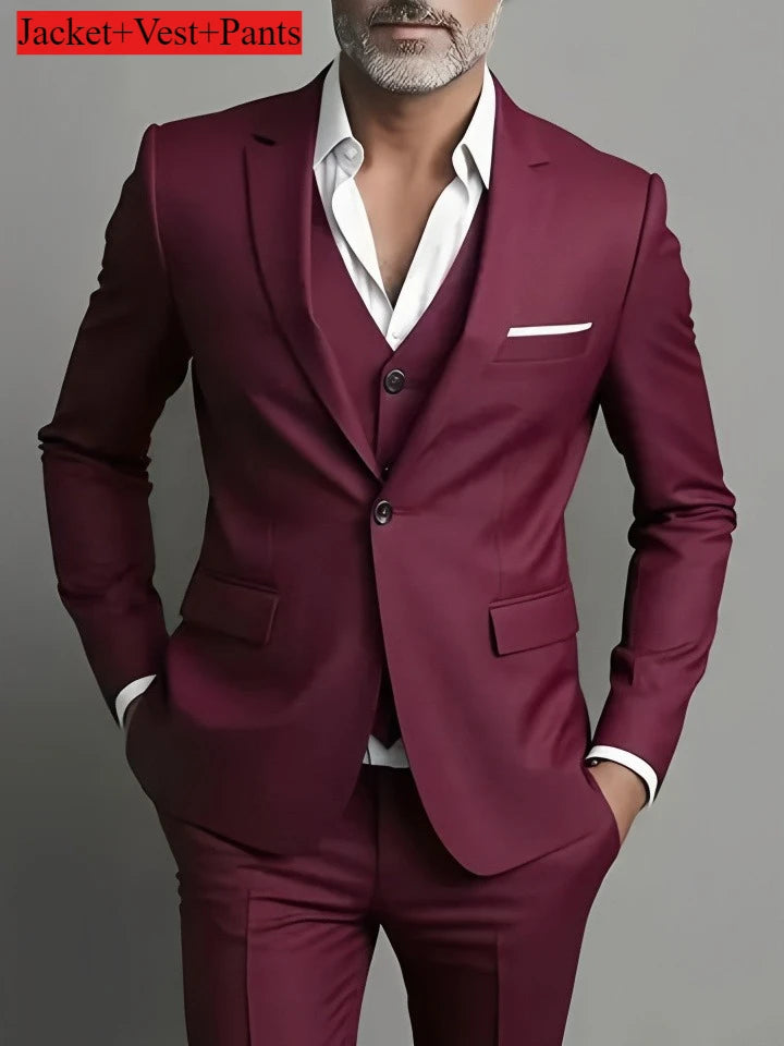 Men's Business Casual Suit for Weddings, Genuine Blazer, Vest and Pants, Big & Tall,Slim Fit Waistcoat, Dress Trousers