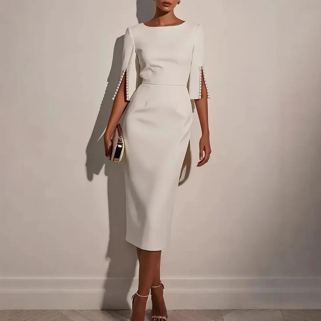 Dress for Women Fashion Comfortable Church Solid Color Bead Slim and Elegant Dress