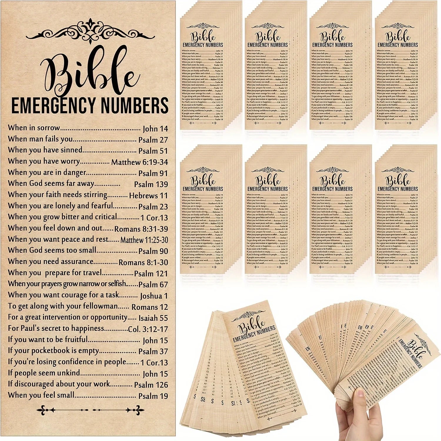 50/100pcs Bible Emergency Number Bookmarks Christian Gifts Religious Bible Verse Christian Bookmarks