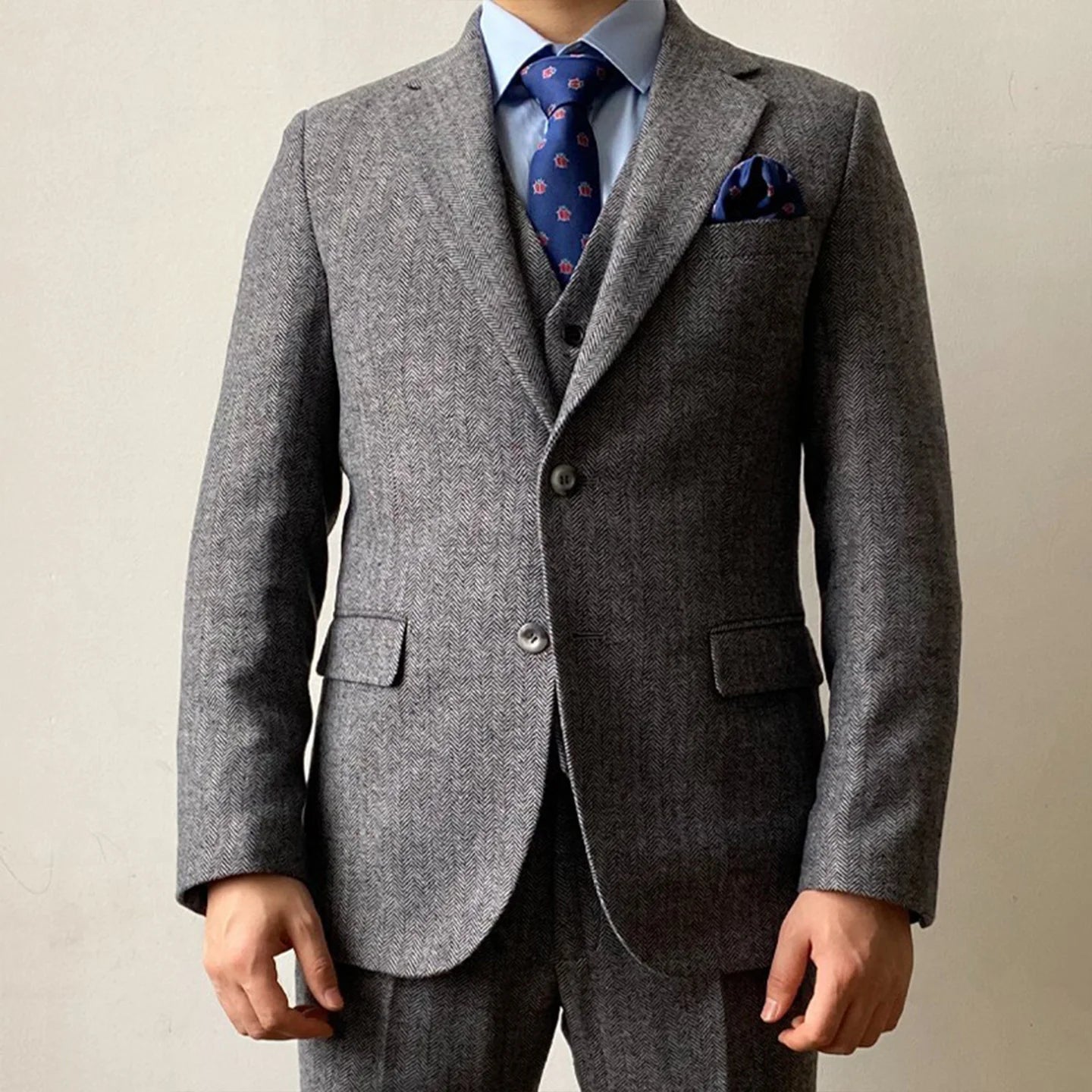 Plus-Size Men's New Suit Set with Herringbone Pattern, High-End, Mature Style, Business Commuting, Versatile, Slimming, Casual Suit Three-Piece Set