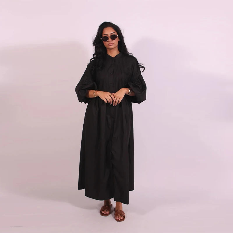 Casual Long Dress Women Solid Loose Neck Full Lantern Sleeve High Waist Robe Spring Fashion Dresses Lady