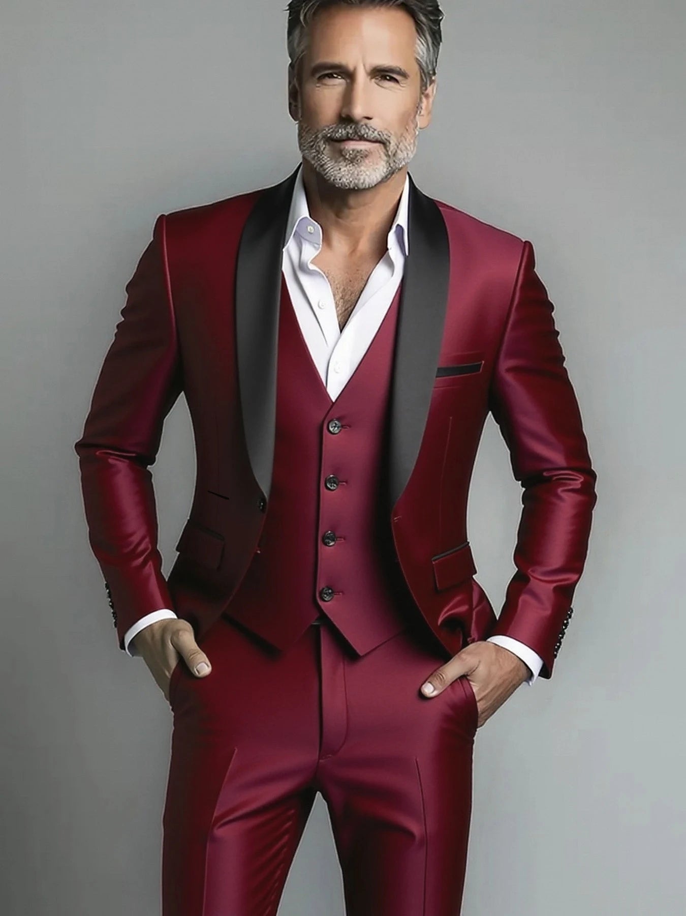 Suit (suit+vest+pants) Men's Business Solid Color Fashion Slimming Work Solid Color Plus Size Formal Dress Wedding Best Men Suit