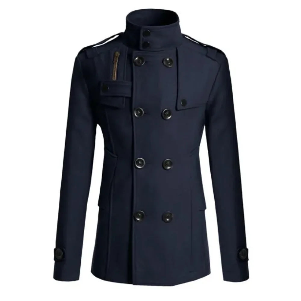 Men's Woolen Overcoat for Autumn and Winter. Korean Style Men's Clothing, Fashionable Slim-fit Double-breasted Mid-to-long Coat.
