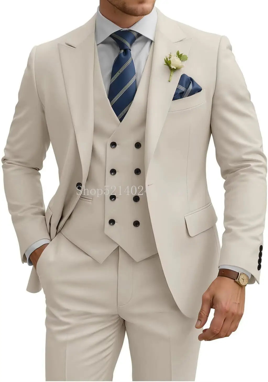 Mens Suit 3 Piece Slim Fit Suits for Men Double Breasted Suit Wedding Suits Formal Business Dinner Tuxedo