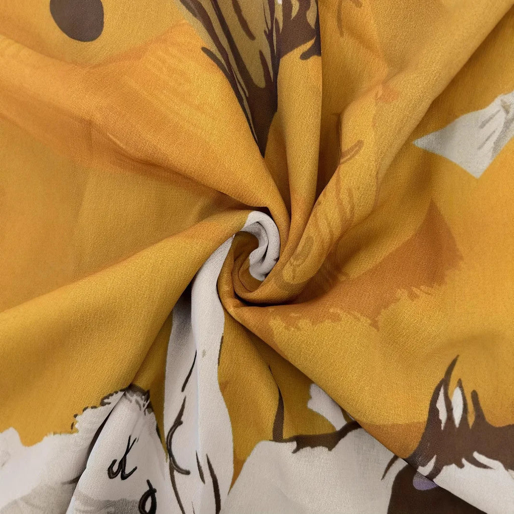 Long Dresses for Spring Women Yellow Chiffon Printed Elegant Clothing