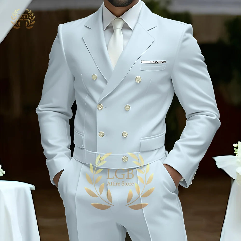 Men's 2-Piece Formal Suit, Double-Breasted Exquisite Buttons, Suit + Trousers, High-End