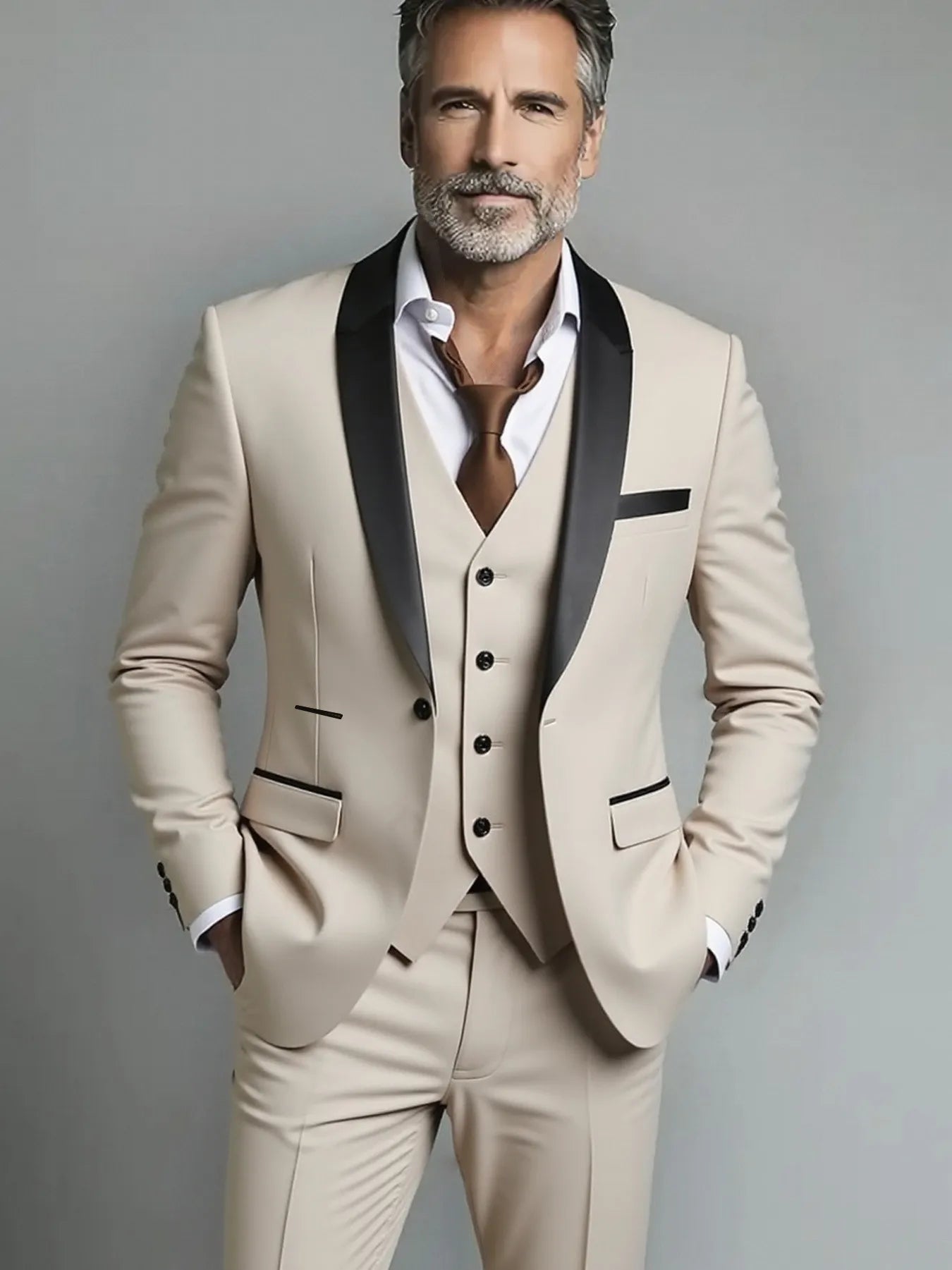 Suit (suit+vest+pants) Men's Business Solid Color Fashion Slimming Work Solid Color Plus Size Formal Dress Wedding Best Men Suit