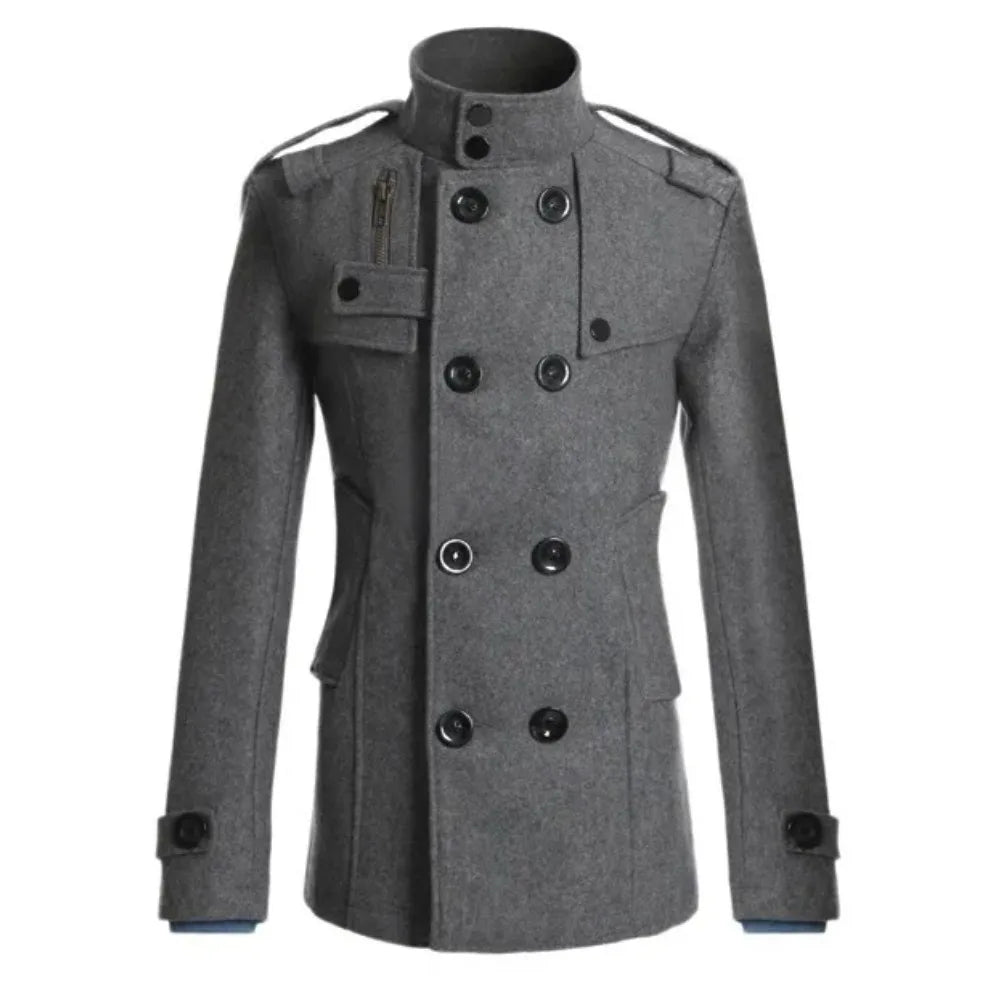 Men's Woolen Overcoat for Autumn and Winter. Korean Style Men's Clothing, Fashionable Slim-fit Double-breasted Mid-to-long Coat.