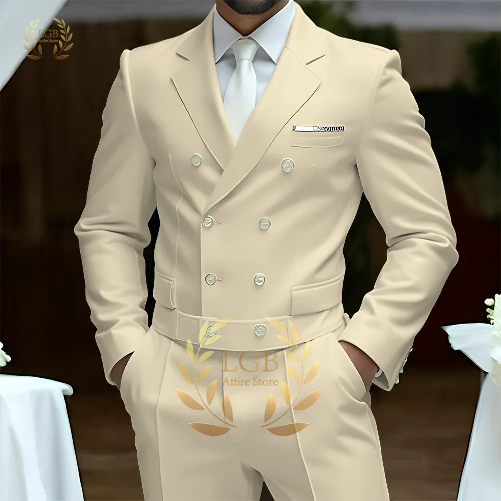 Men's 2-Piece Formal Suit, Double-Breasted Exquisite Buttons, Suit + Trousers, High-End