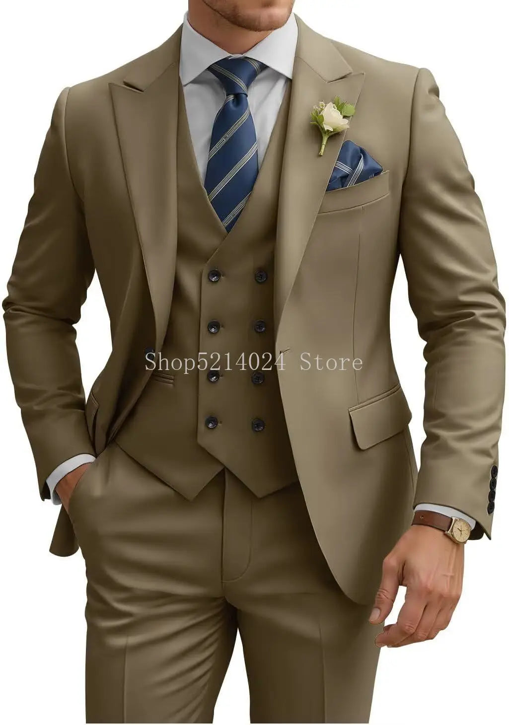 Mens Suit 3 Piece Slim Fit Suits for Men Double Breasted Suit Wedding Suits Formal Business Dinner Tuxedo
