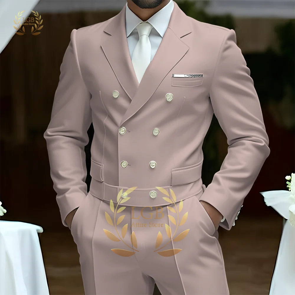 Men's 2-Piece Formal Suit, Double-Breasted Exquisite Buttons, Suit + Trousers, High-End