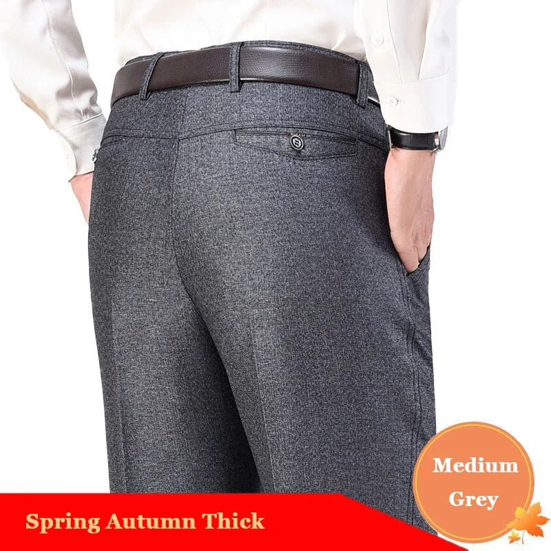 Men's Suit Pants Men Mid Full Length Soft Trim Brand Casual Trousers Regular Straight