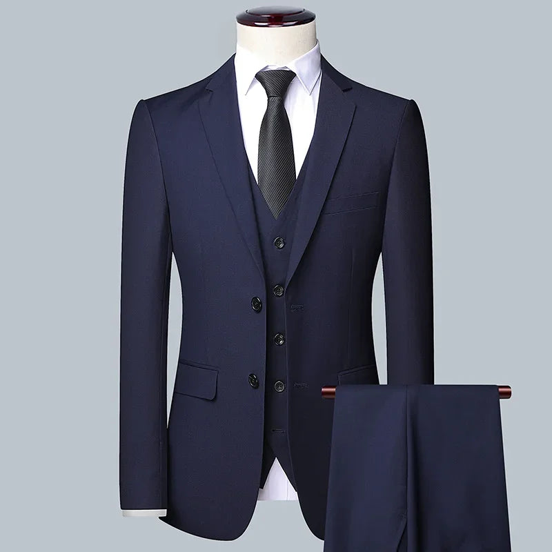 Suit Men Fashion  (Blazer+ Vest + Pants)  Business Wedding Work Casual Slim Professional Gentleman Suit