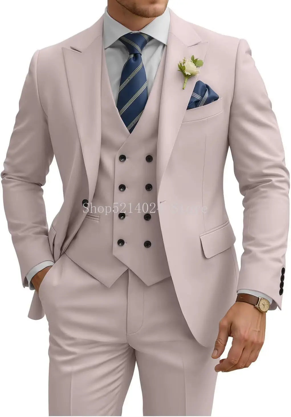 Mens Suit 3 Piece Slim Fit Suits for Men Double Breasted Suit Wedding Suits Formal Business Dinner Tuxedo