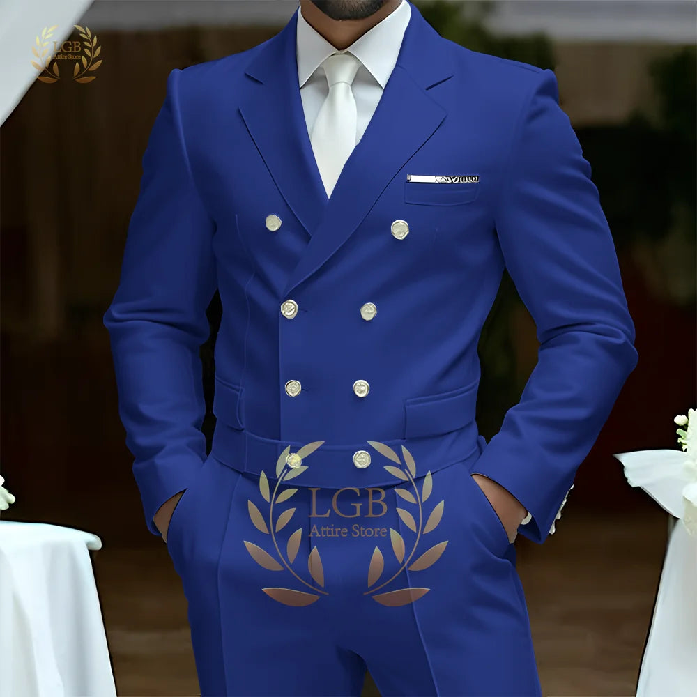 Men's 2-Piece Formal Suit, Double-Breasted Exquisite Buttons, Suit + Trousers, High-End