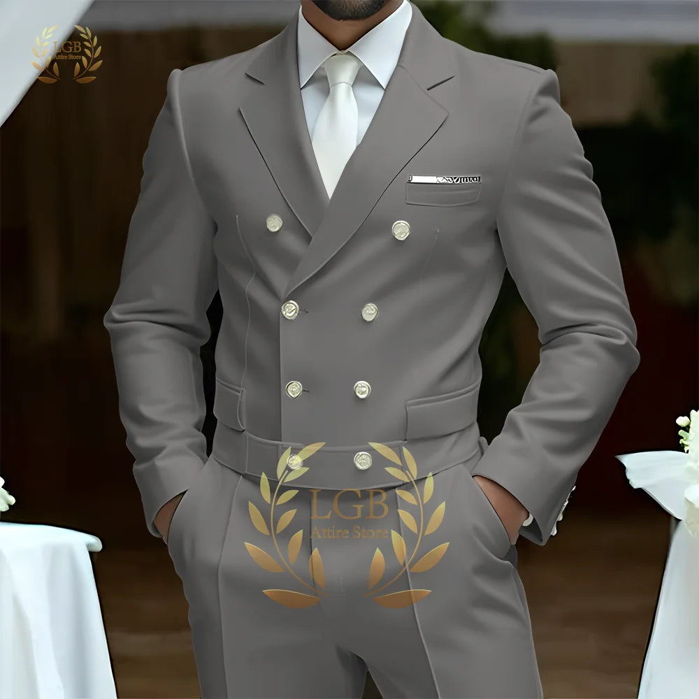 Men's 2-Piece Formal Suit, Double-Breasted Exquisite Buttons, Suit + Trousers, High-End