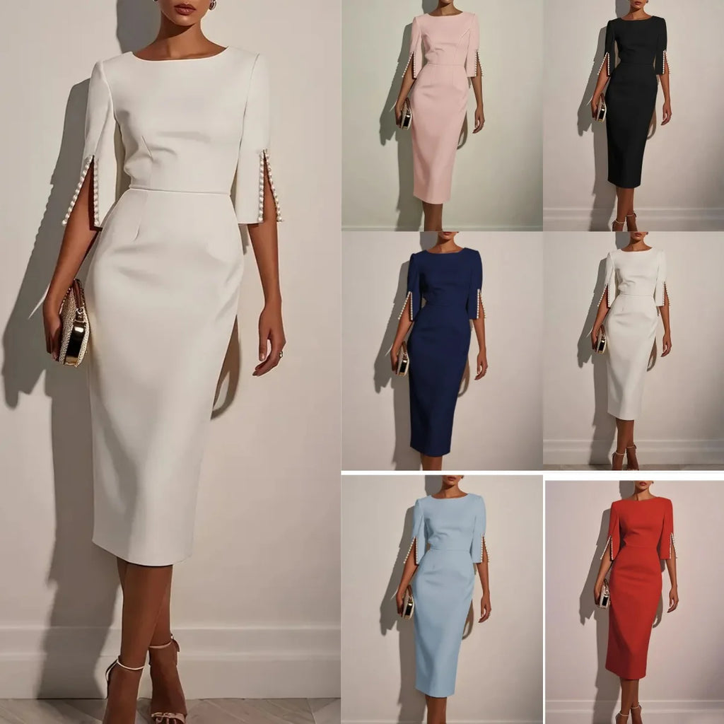 Dress for Women Fashion Comfortable Church Solid Color Bead Slim and Elegant Dress