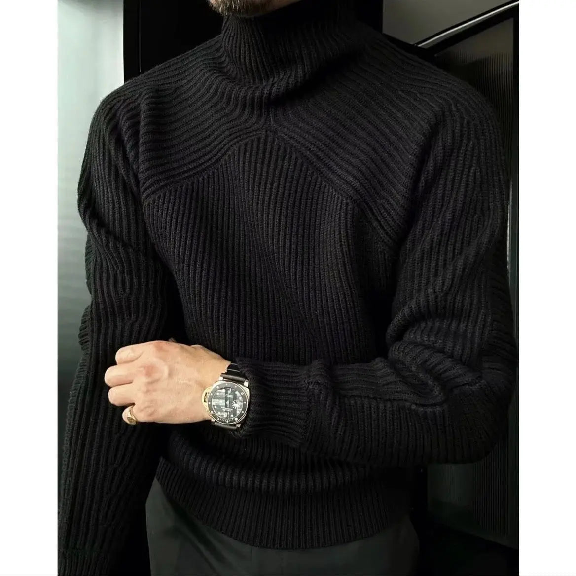 Turtleneck sweater for men in autumn and winter casual solid color pullover versatile simple outerwear