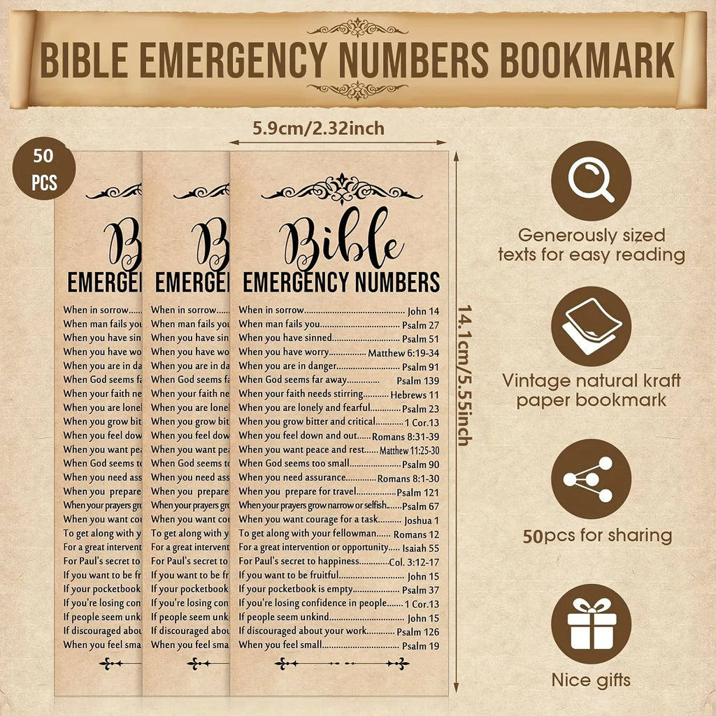 50/100pcs Bible Emergency Number Bookmarks Christian Gifts Religious Bible Verse Christian Bookmarks